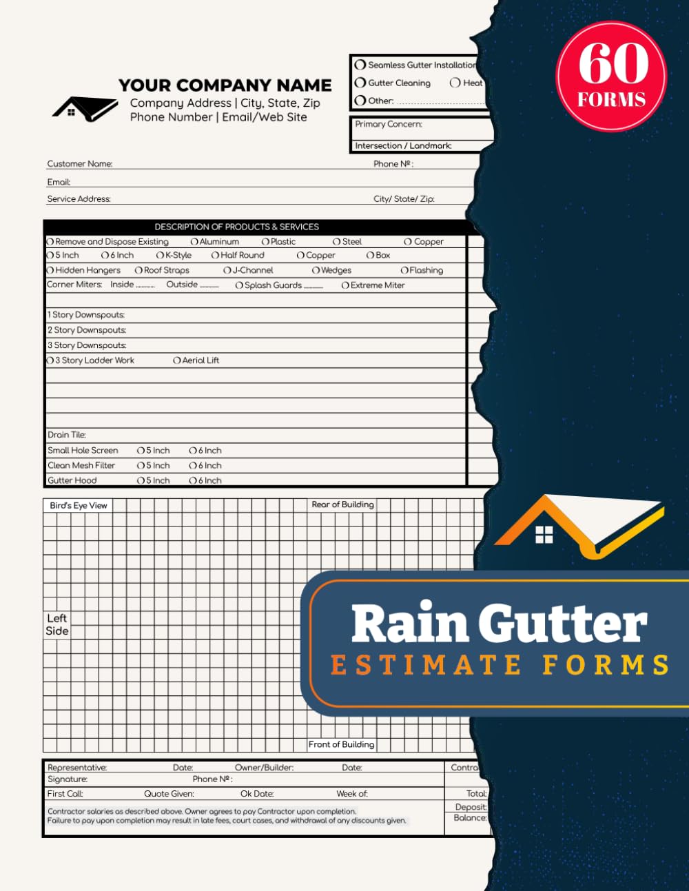 Rain Gutter Estimate Forms: Installation Quote Book for Guttering Service | Includes Sketch Grid for Job Planning & Measurements | 60 Forms, 120 Single-Sided Pages baixar o livro de graça