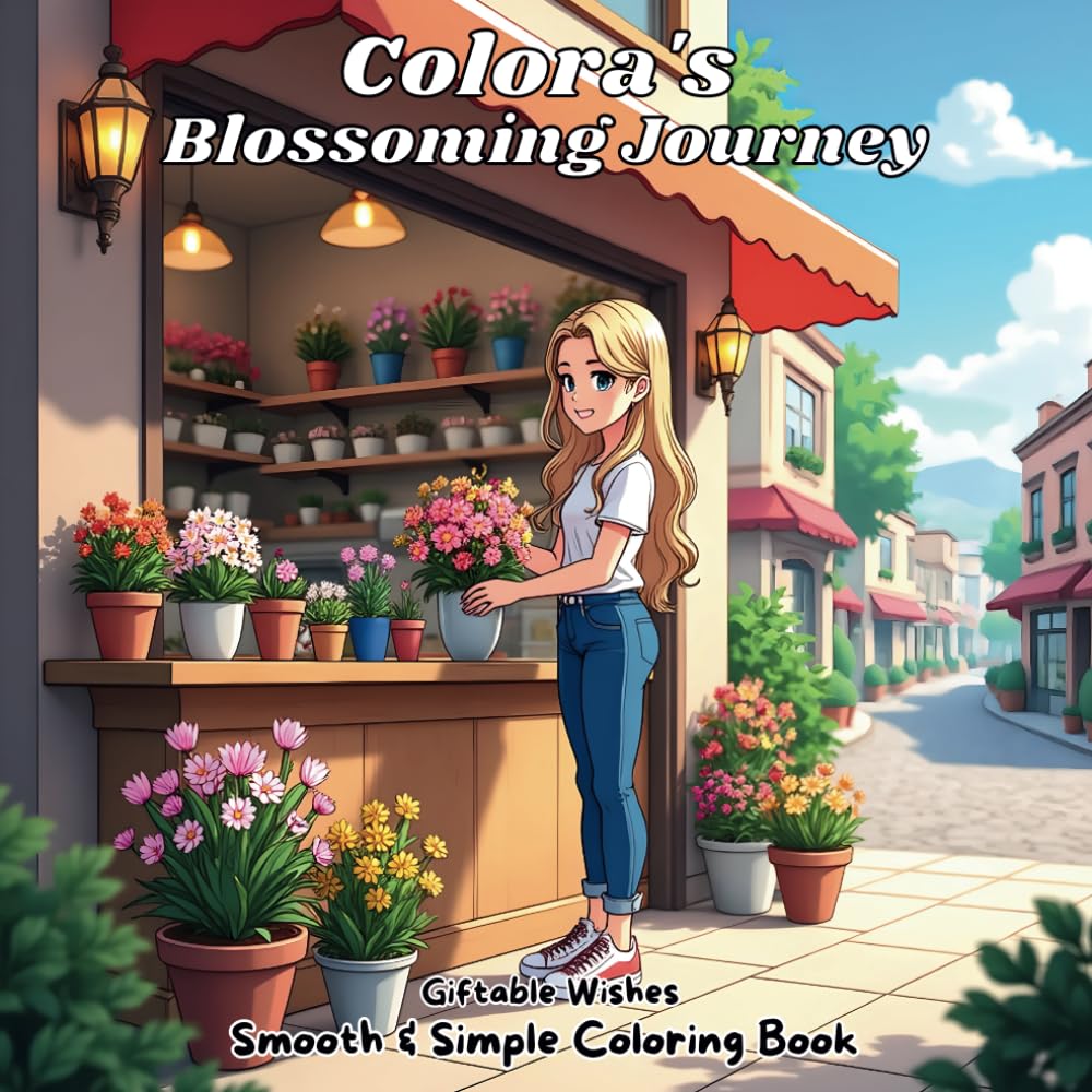 ler totalmente Adult Coloring Book for Women: Colora's Blossoming Journey in the Flower Shop: Relaxation and Stress Relief Pages with Cute Flowers for Women and Girls