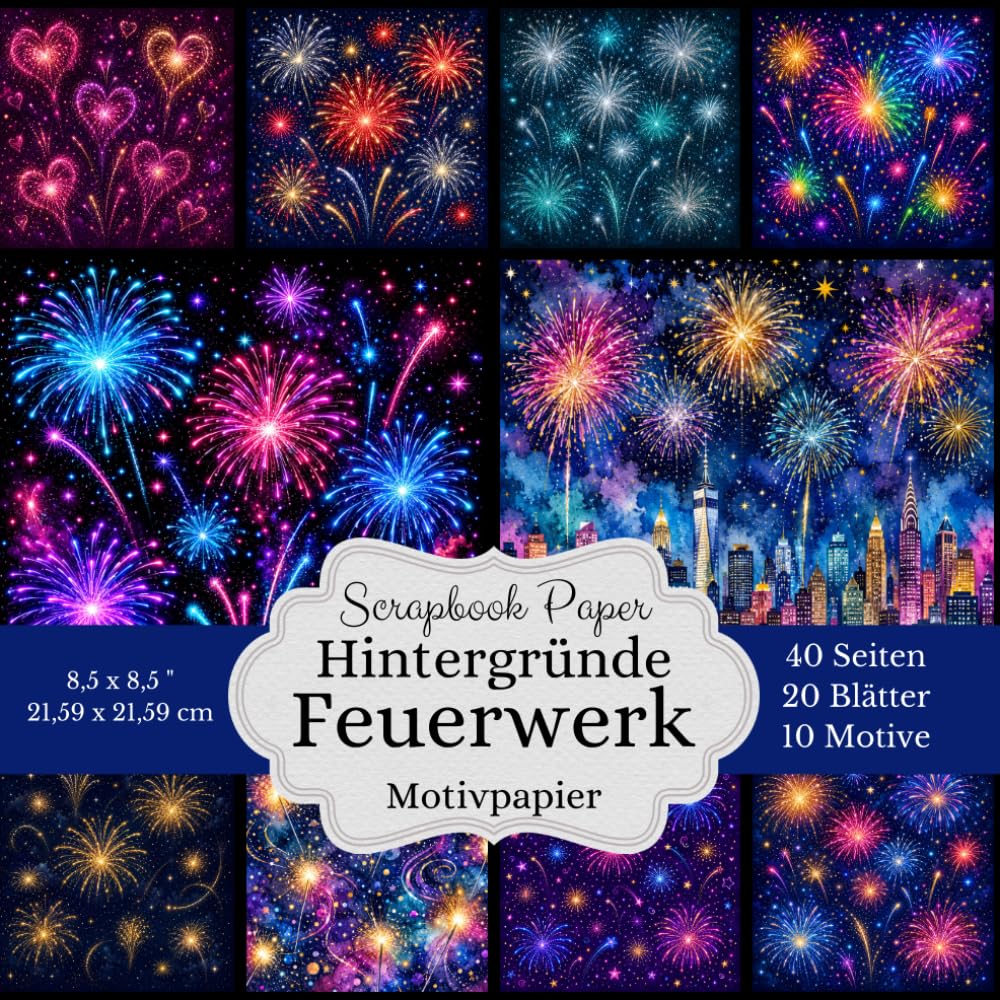 ler totalmente Feuerwerk Hintergründe: Dekoratives Motivpapier für kreative Projekte: 20 Motivblätter zum Basteln, Gestalten und Ausschneiden für Junkjournals,... & Party – Quadratischl (German Edition)
