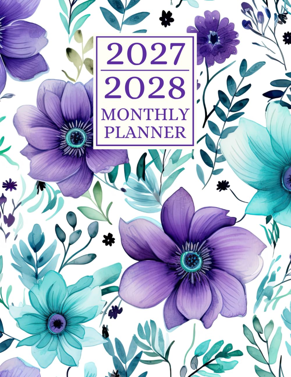 ler totalmente 2027-2028 Monthly Planner: 2 Year Calendar 8.5 x 11 Large Size with Holiday Reminders | from JANUARY to DECEMBER 24 Month Organizer Schedule | Purple Flower