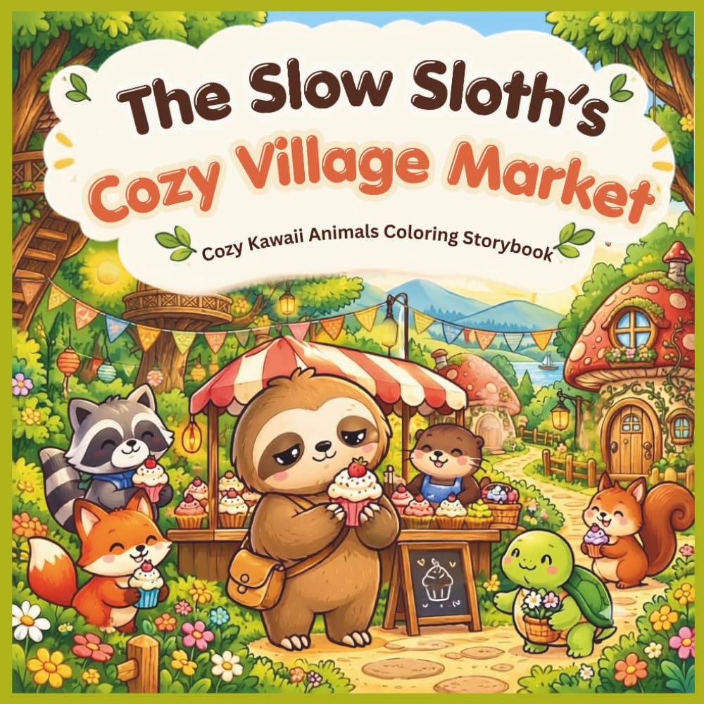 The Slow Sloth's Cozy Village Market: A Cozy Kawaii Animals Coloring Storybook: Cute & Funny Sloth Adventures for Stress Relief and Relaxation | Large Print Line Art for Adults, Teens, and Kids baixar livro de graça