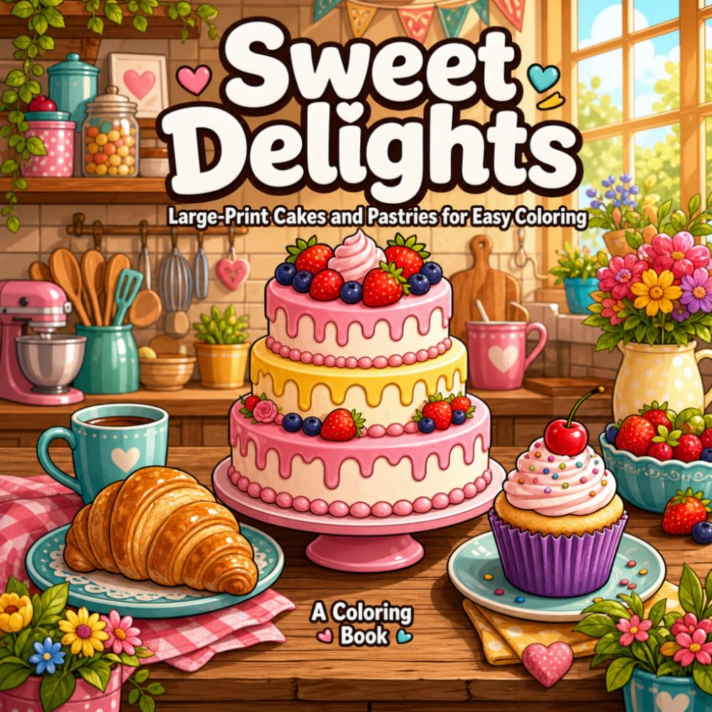 Sweet Delights Large-Print Cakes and Pastries Coloring Book for Easy Coloring for Seniors baixar livro de graça