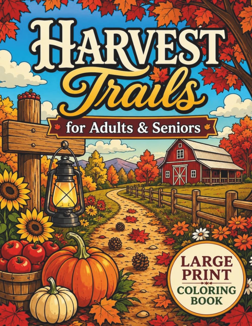 ler totalmente Harvest Trails: 40 Large Print Autumn Coloring Pages for Adults & Seniors