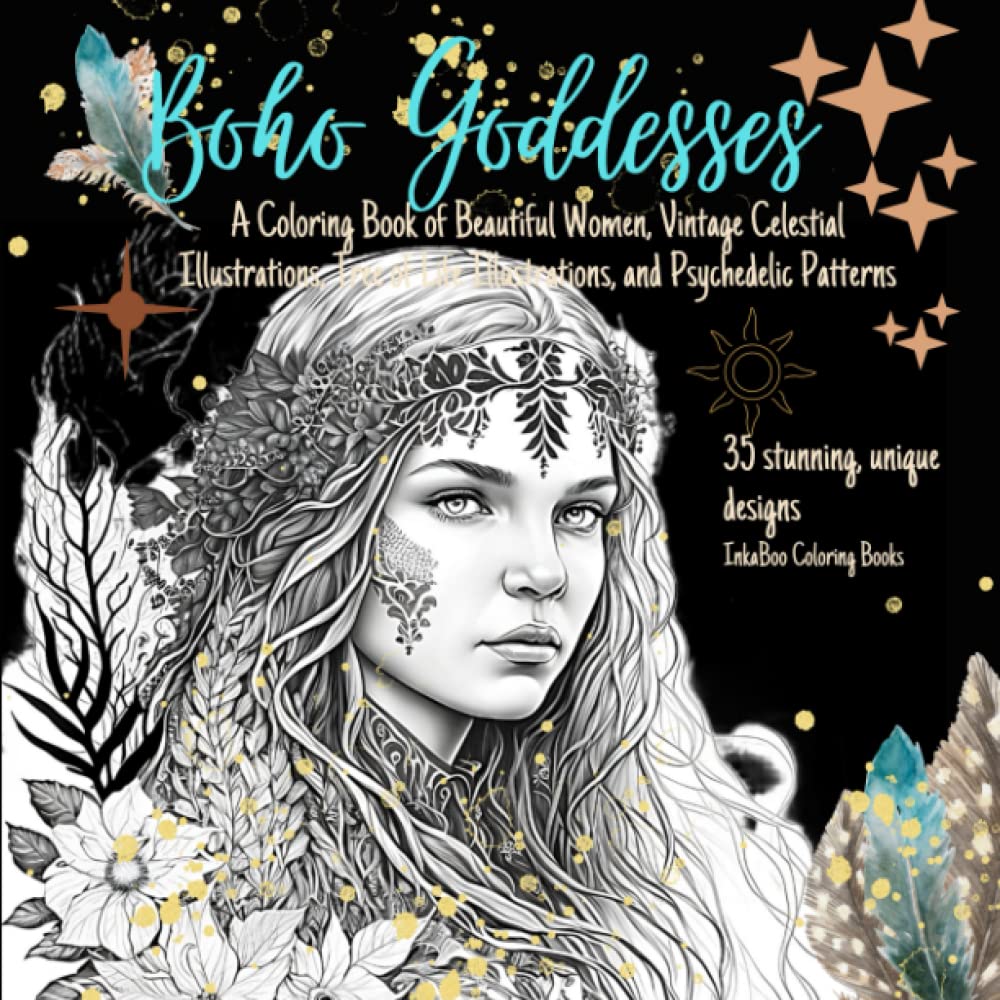 ler totalmente Boho Goddesses: A Coloring Book of Beautiful Women, Vintage Celestial Illustrations, Tree of Life Illustrations, and Psychedelic Patterns
