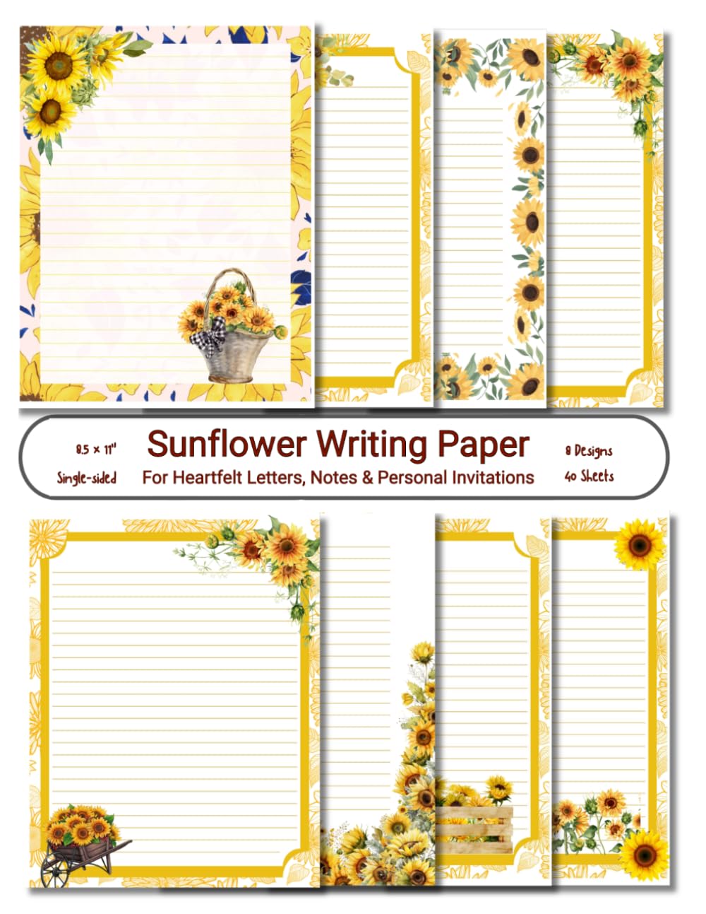 40 Sheets Sunflower Writing Paper: Stationery Letterhead Stylish Paper, Personalised Invitations, Watercolor Floral Unique Notes: Running Daily Supplies, 8 Designs, 8.5 x 11 Inch baixar livro de graça