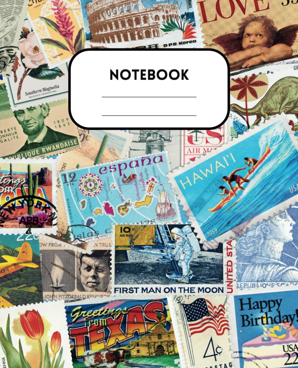Vintage Stamp Themed Composition Notebook: 120 Pages, Wide Ruled, 7.5"x9.25" - Composition Size, Matte Cover baixar livro de graça