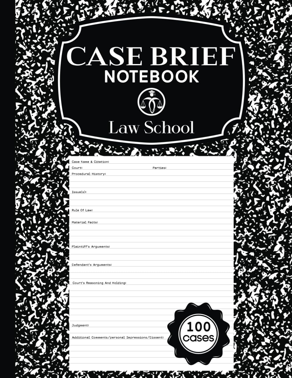 ler totalmente Law School Case Brief Notebook: Case Brief for Law Students | Case Brief Template | 100 Cases | 8.5" x 11" inches