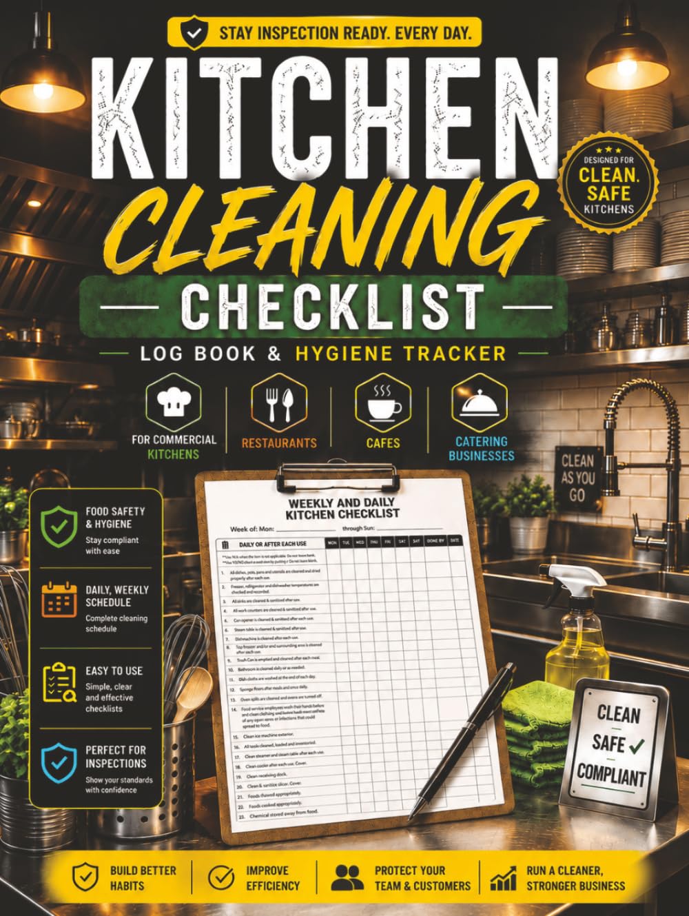 KITCHEN CLEANING CHECKLIST LOG BOOK: Daily & Weekly Cleaning Schedules, Sanitation Checklists & Maintenance Records for Commercial Kitchens baixar livro de graça