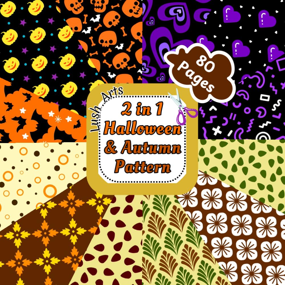 ler totalmente 2 in 1 Halloween Season And Autumn Pattern Paper |: 40 Double Sided Decorative Designs, 8.5x8.5 Inches (21.6x21.6 cm) Perfect for Gift Wrapping, Origami, Junk Journals, DIY Projects, Crafting.