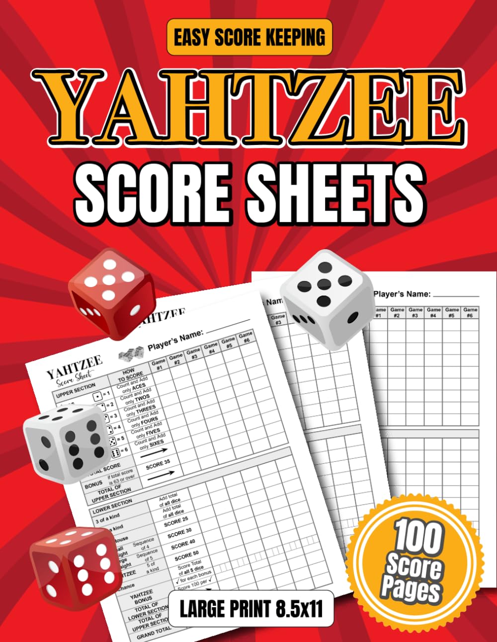 ler totalmente Yahtzee Score Sheets: Large Peint (Score Masters Series: Essential Scorekeeping for Classic Games)