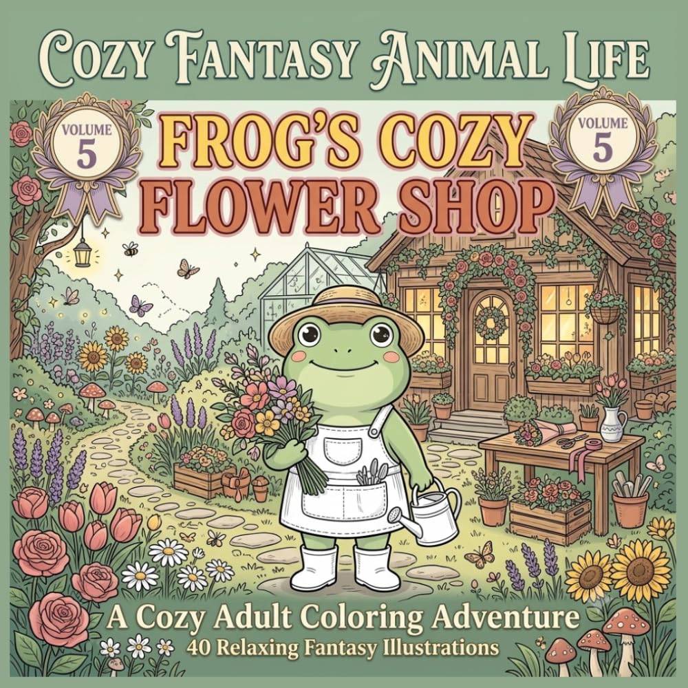 capítulo por capítulo baixar COZY FANTASY ANIMAL LIFE: Volume 5: Frog's Cozy Flower Shop, A Cozy Adult Coloring Adventure With 40 Relaxing Fantasy Illustrations