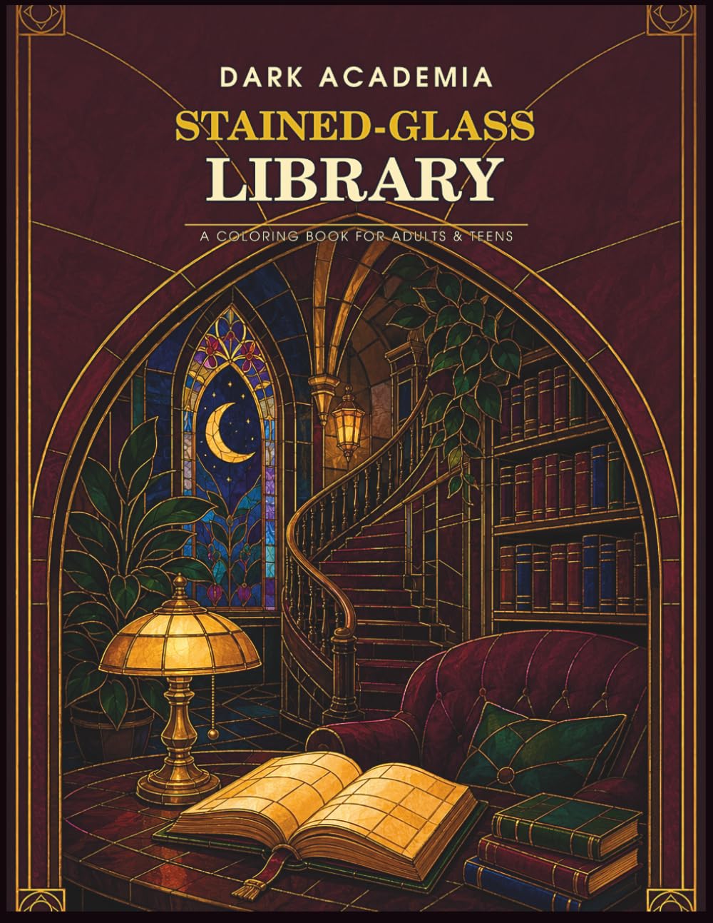 ler totalmente Dark Academia Stained-Glass Library: A Coloring Book for Adults