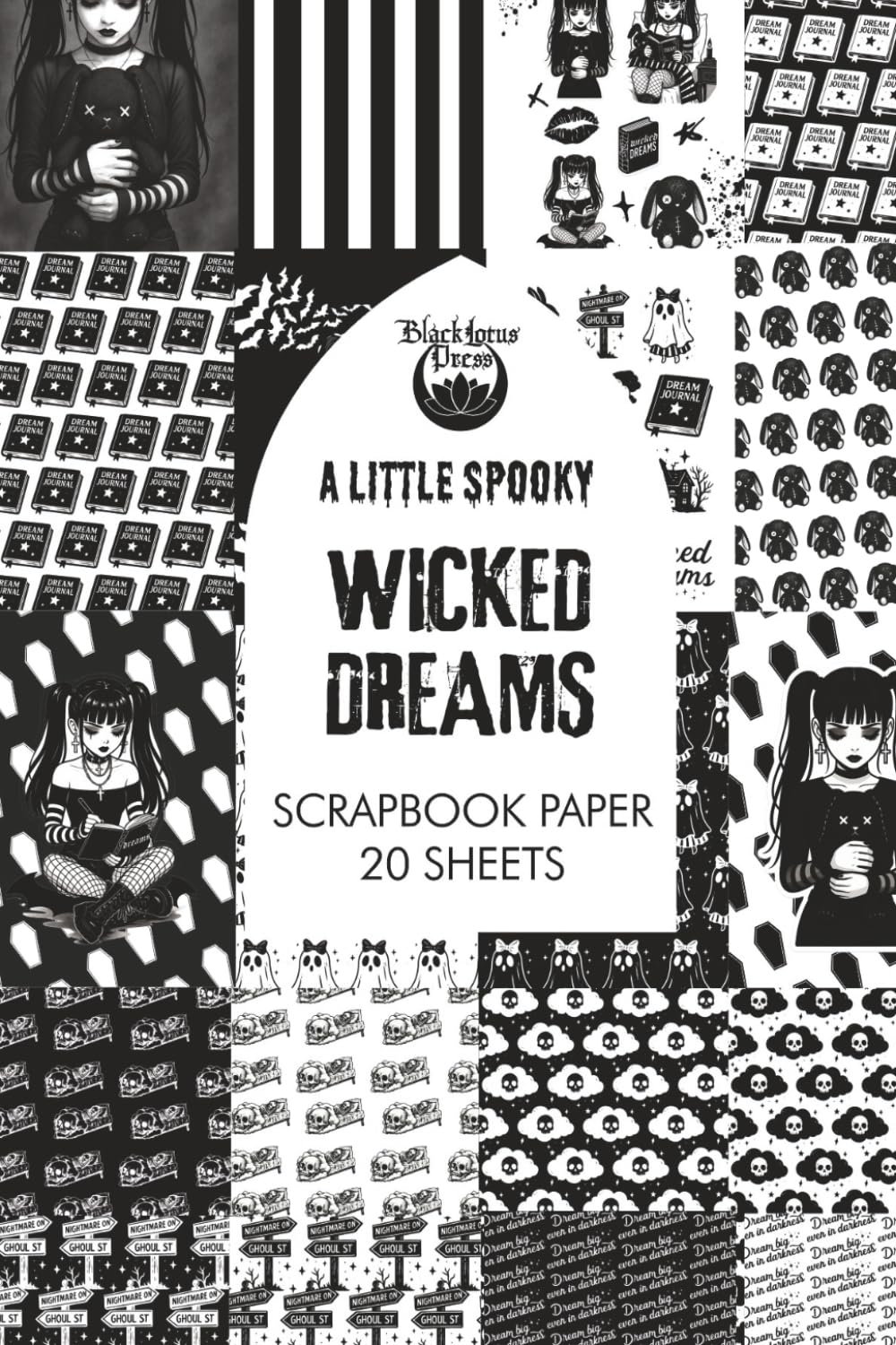 A Little Spooky Wicked Dreams Pattern Glossy Scrapbook Paper (Minimal Black and White Designs): 20 Double-Sided Sheets for Glue Books, Planner... Junk Journals, Card Making, Mixed Media baixar o livro de graça