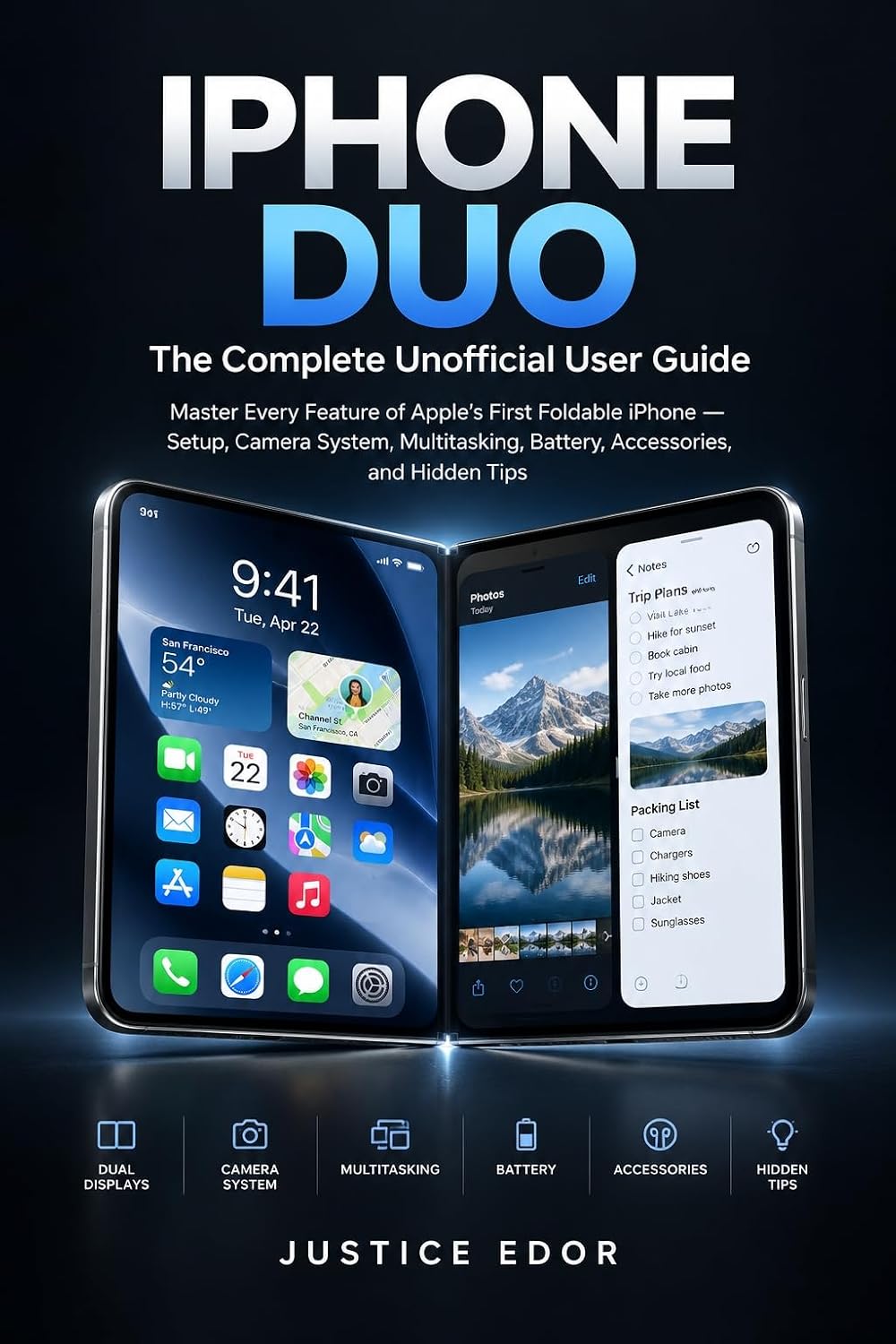 ler totalmente IPHONE DUO The Complete Unofficial User Guide: Master Every Feature of Apple’s First Foldable iPhone — Setup, Camera System, Multitasking, Battery, Accessories, and Hidden Tips (English Edition)