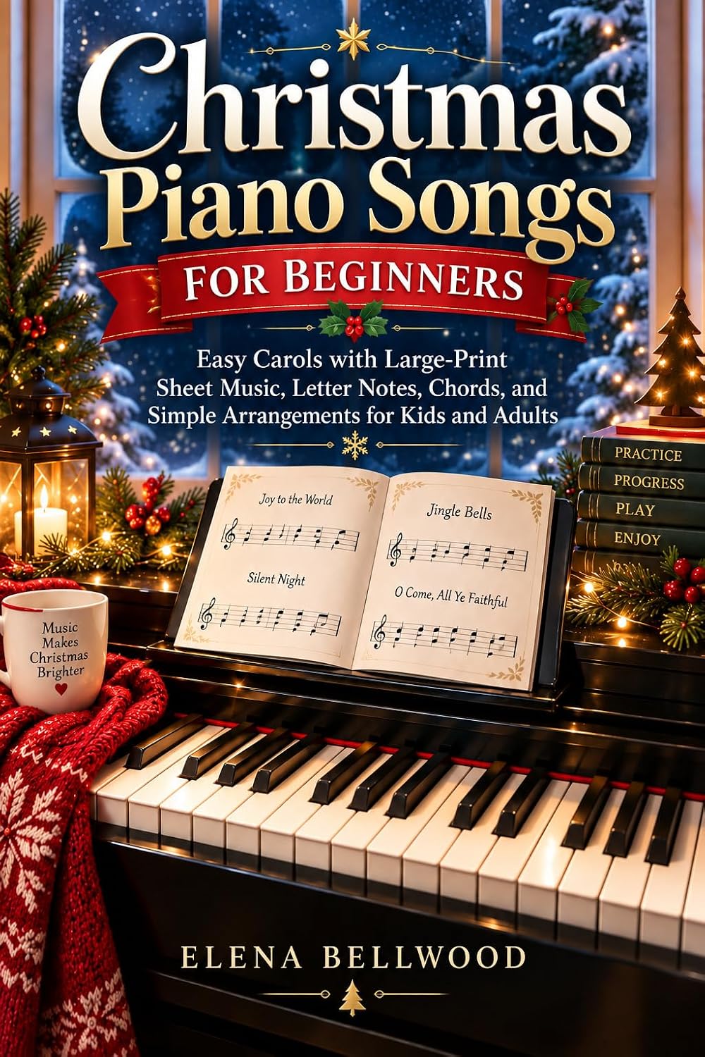 ler totalmente Christmas Piano Songs for Beginners: Easy Carols with Large-Print Sheet Music, Letter Notes, Chords, and Simple Arrangements for Kids and Adults (English Edition)