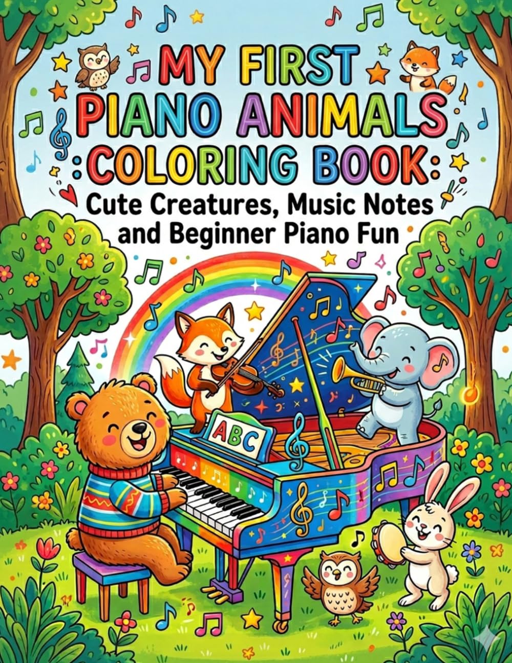 My First Piano Animals Coloring Book: Cute Creatures, Music Notes and Beginner Piano Fun