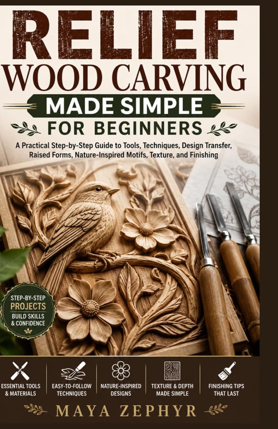 capítulo por capítulo baixar Relief Wood Carving Made Simple for Beginners: A Practical Step-by-Step Guide to Tools, Techniques, Design Transfer, Raised Forms, Nature-Inspired Motifs, Texture, and Finishing