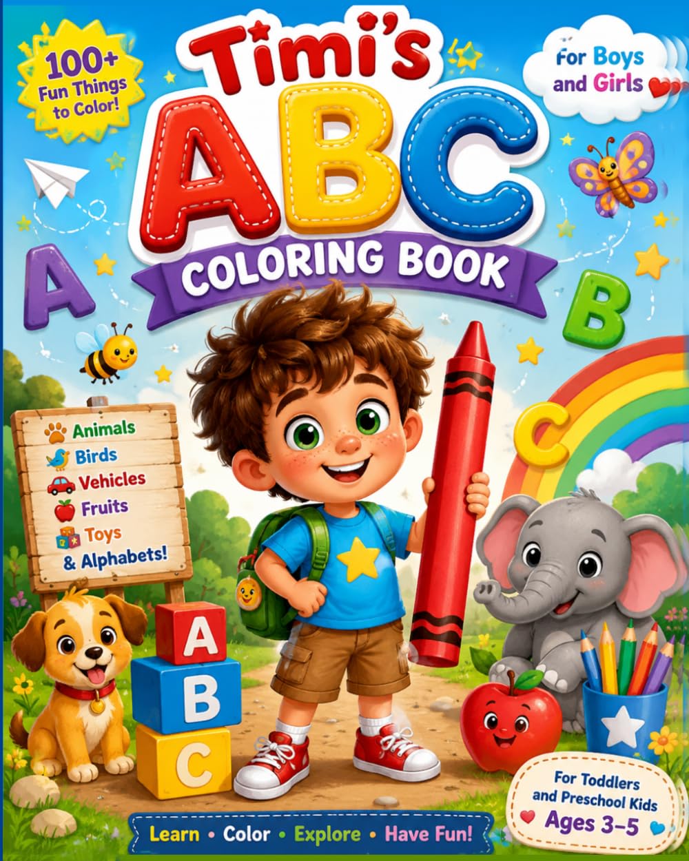 Timi's ABC Coloring Book for Kids Ages 3–5: Color 100+ Animals, Birds, Vehicles, Fruits, Toys, Shapes and Alphabet Letters: Fun and Easy Coloring... Building Creativity and Fine Motor Skills baixar o livro de graça