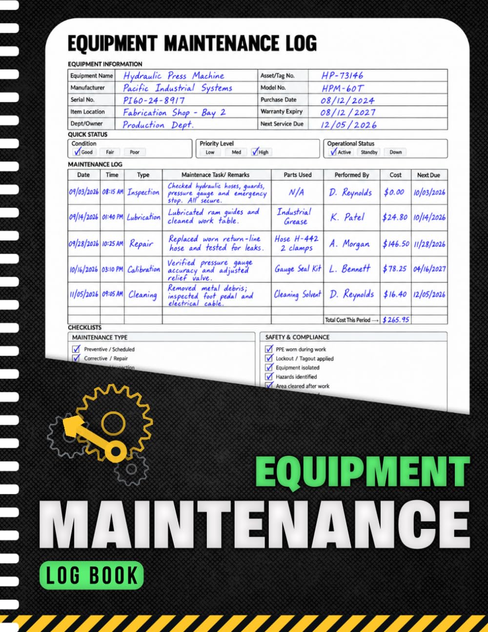 capítulo por capítulo baixar Equipment Maintenance Log Book: Large Print Repair and Service Record Book for Machinery and Tools | Track Inspections, Parts Replacement, Costs and Preventive Maintenance | 8.5 x 11 Inches