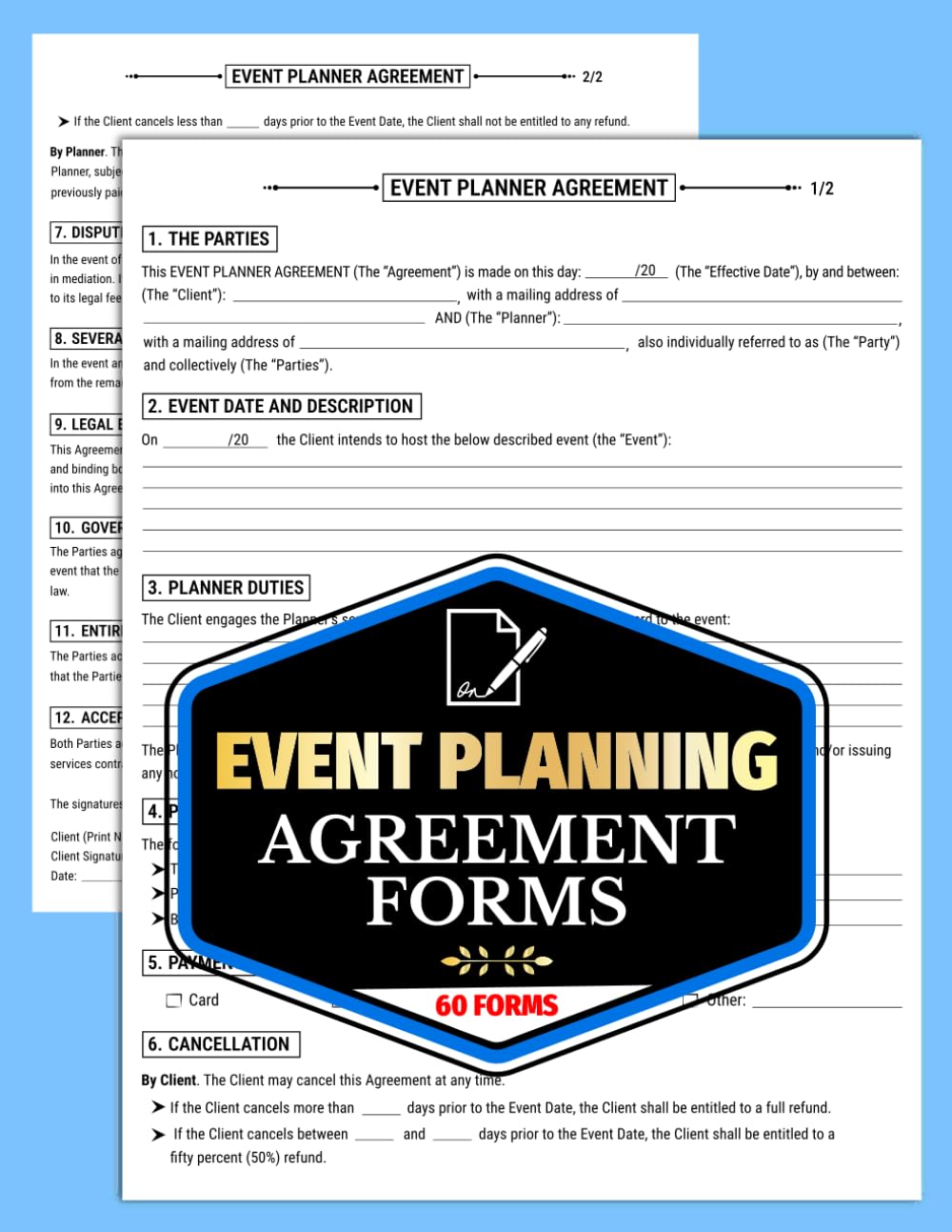 ler totalmente Event Planning Agreement Forms: Party & Wedding Planning Contract Logbook Between Client & Planner | 60 Forms, 120 Two-Sided Pages
