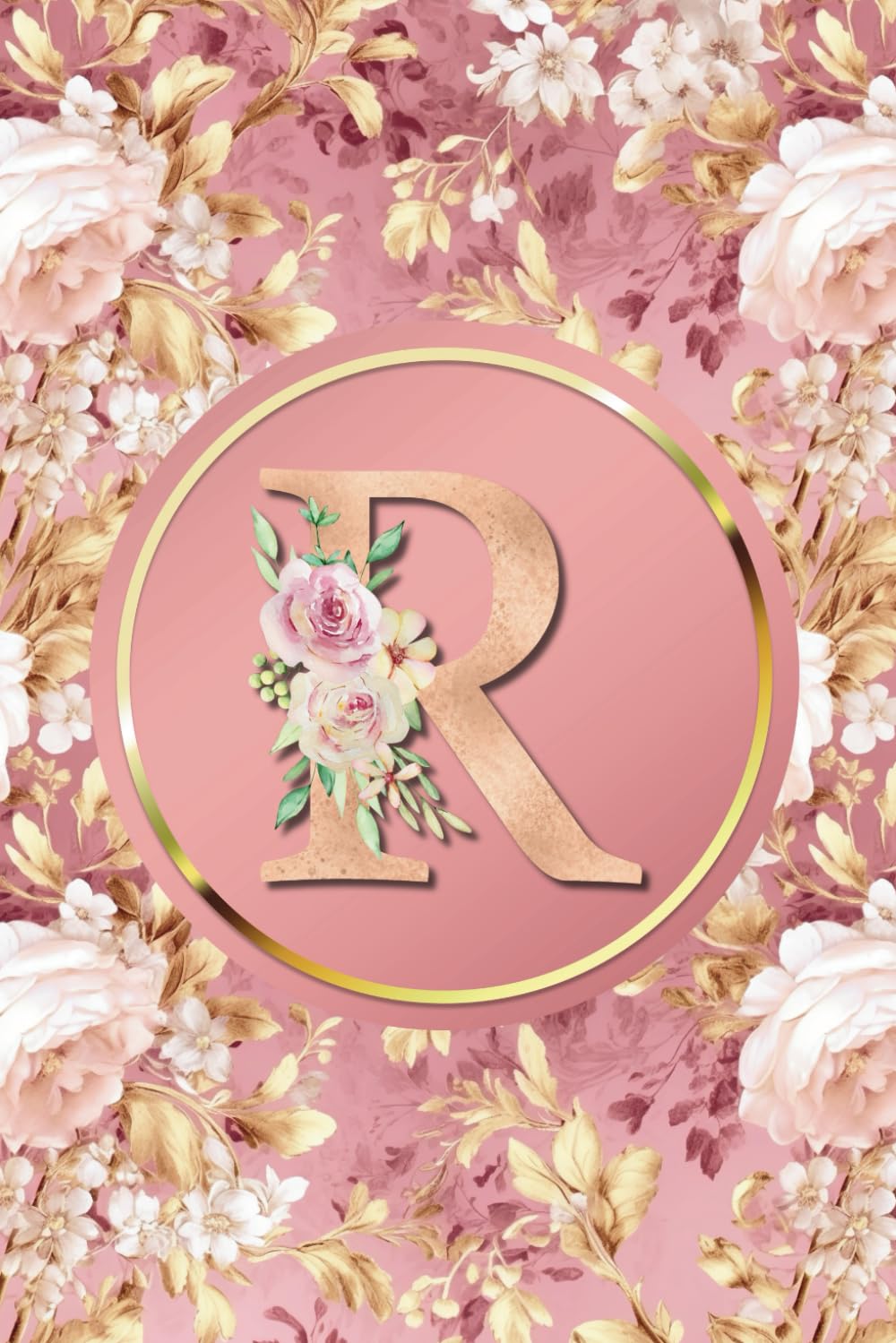 Monogram Notebook R: Pink and Gold Vintage Floral Initial Letter R Monogram College Ruled Notebook for Women and Girls - Personalized Name Journal - Monogrammed Gift baixar livro de graça