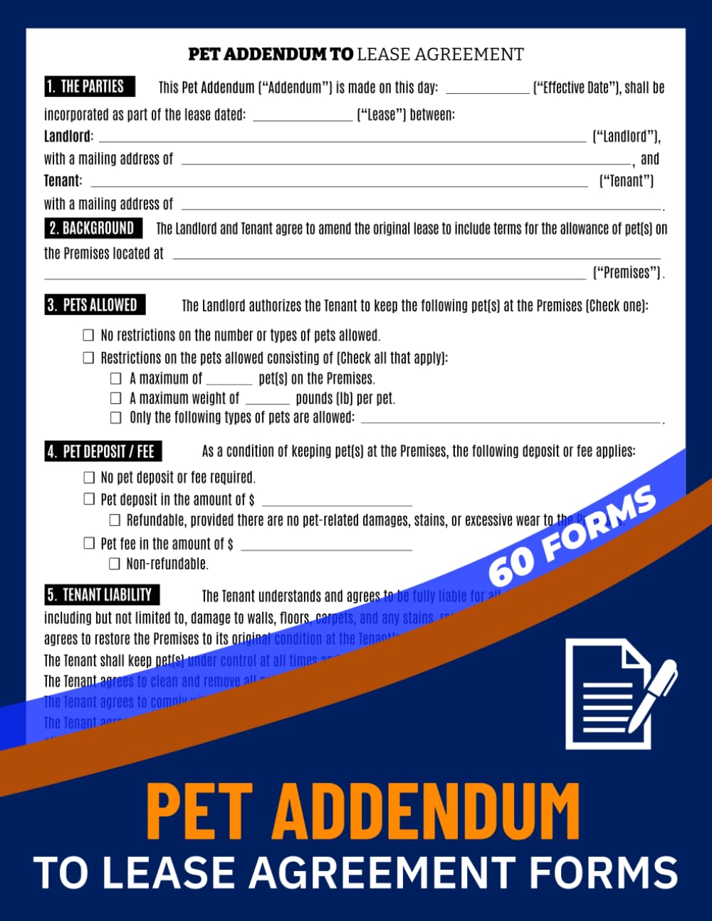 ler totalmente Pet Addendum to Lease Agreement Forms: Landlord-Tenant Addendum Contract Logbook | Rental Property Pet Rules, Deposits, Restrictions & Liability | 60 Forms