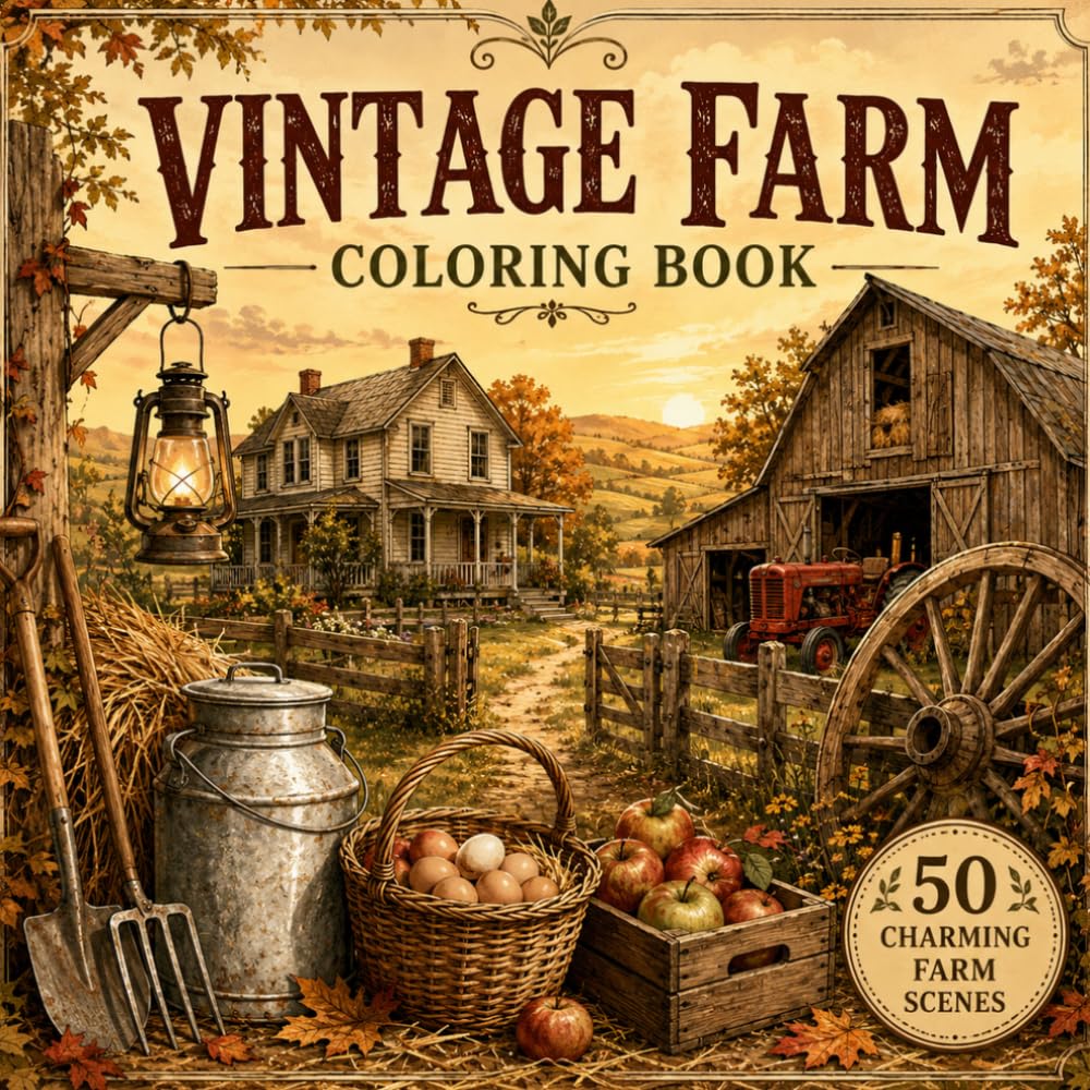 Vintage Farm Coloring Book: 50 Charming Farm Scenes for Adults & Teens Who Miss the Simple Charm of Old Country Life baixar o livro de graça