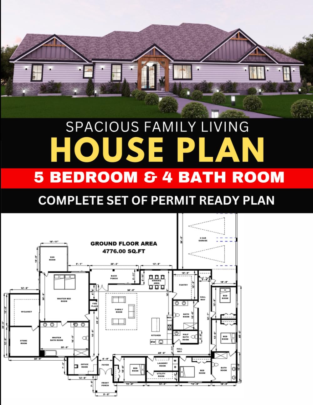 Spacious Family Living Permit Ready House plan set: 5 Bedroom & 4 Bathroom: Complete Set of Permit Ready Plan baixar o livro de graça