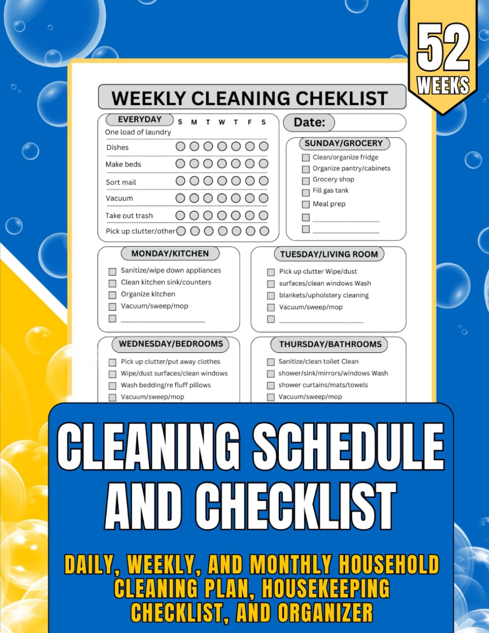 ler totalmente Cleaning Schedule and Checklist: Daily, Weekly, and Monthly Household Cleaning Plan, Housekeeping Checklist, and Organizer