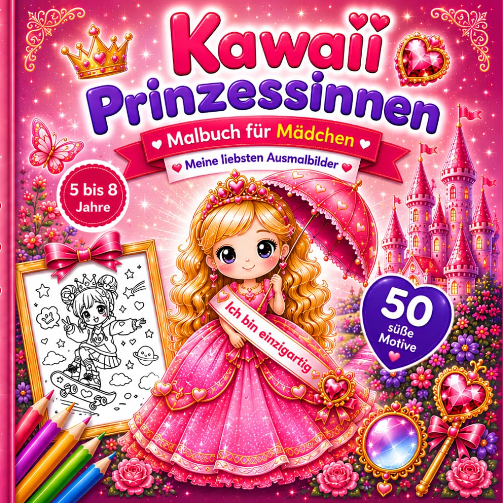 Kawaii Prinzessinnen Malbuch für Mädchen von 5 bis 8 Jahren: Niedliche Ausmalbilder mit modernen und märchenhaften Prinzessinnen, Einhörnern und... für kreative Mädchen (German Edition) baixar o livro de graça