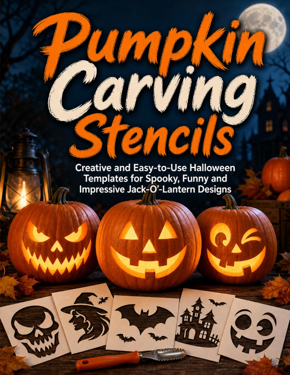 Pumpkin Carving Stencils: Creative and Easy-to-Use Halloween Templates for Spooky, Funny and Impressive Jack-O’-Lantern Designs baixar o livro de graça