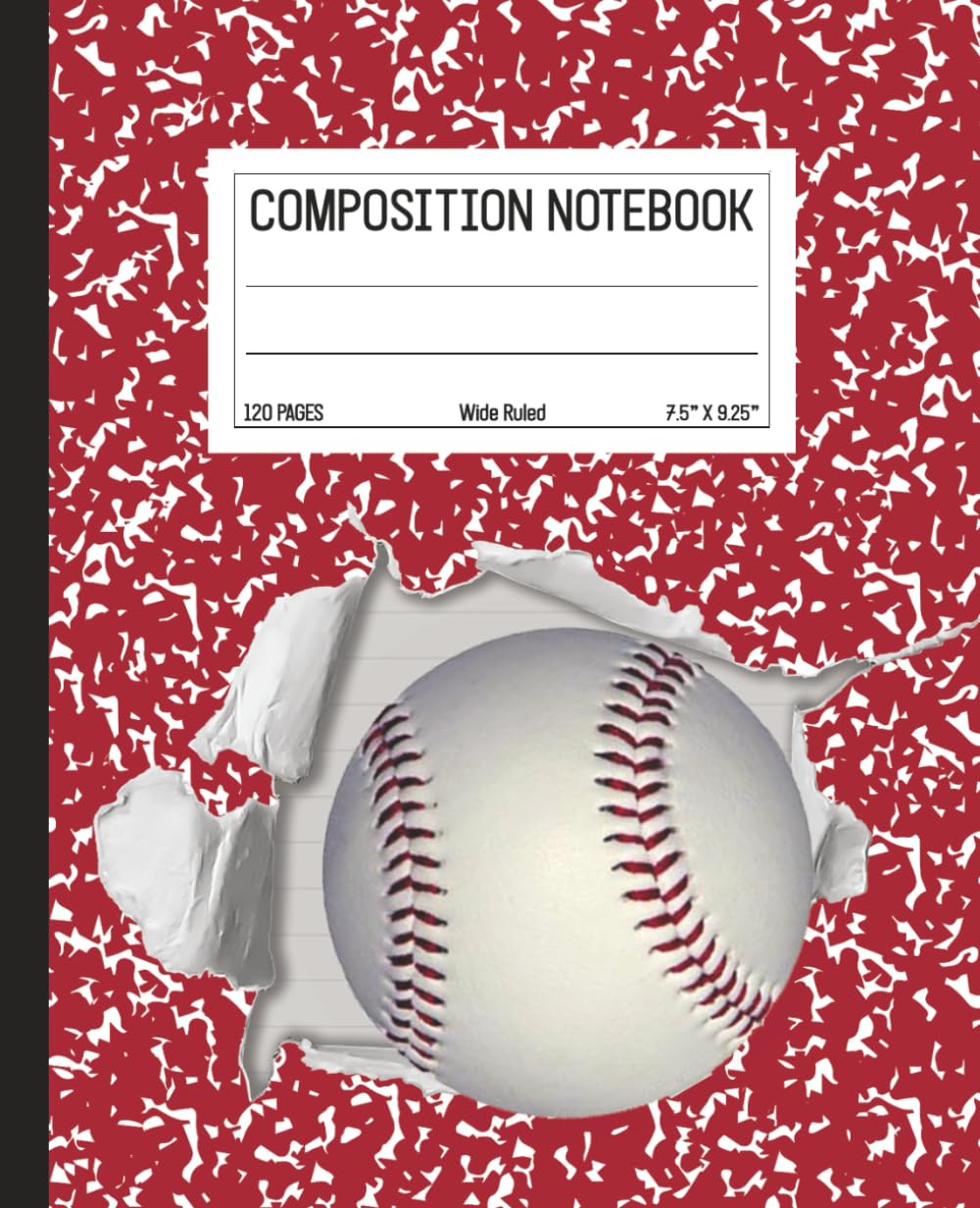 Composition Notebook: Baseball Red Marble Design | 7.5" x 9.25” Shoot Through the Cover Sports Themed Journal with 120 Wide Ruled Pages for Boys - Girls – Kids - Teens | Sports Collection baixar o livro de graça