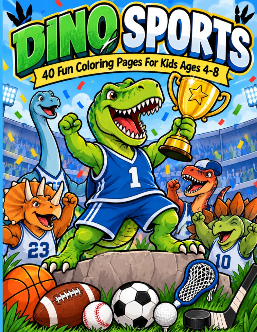ler totalmente DINO SPORTS: 40 Fun Coloring Pages for Kids Ages 4-8