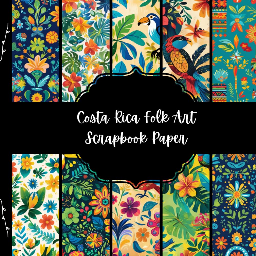 ler totalmente Costa Rica Folk Art Scrapbook Paper, North America Junk Journal Paper, Travel Decorative Paper, DIY Projects, Origami, Collage Sheets, Decoupage Paper, 10 Designs, Double Sided