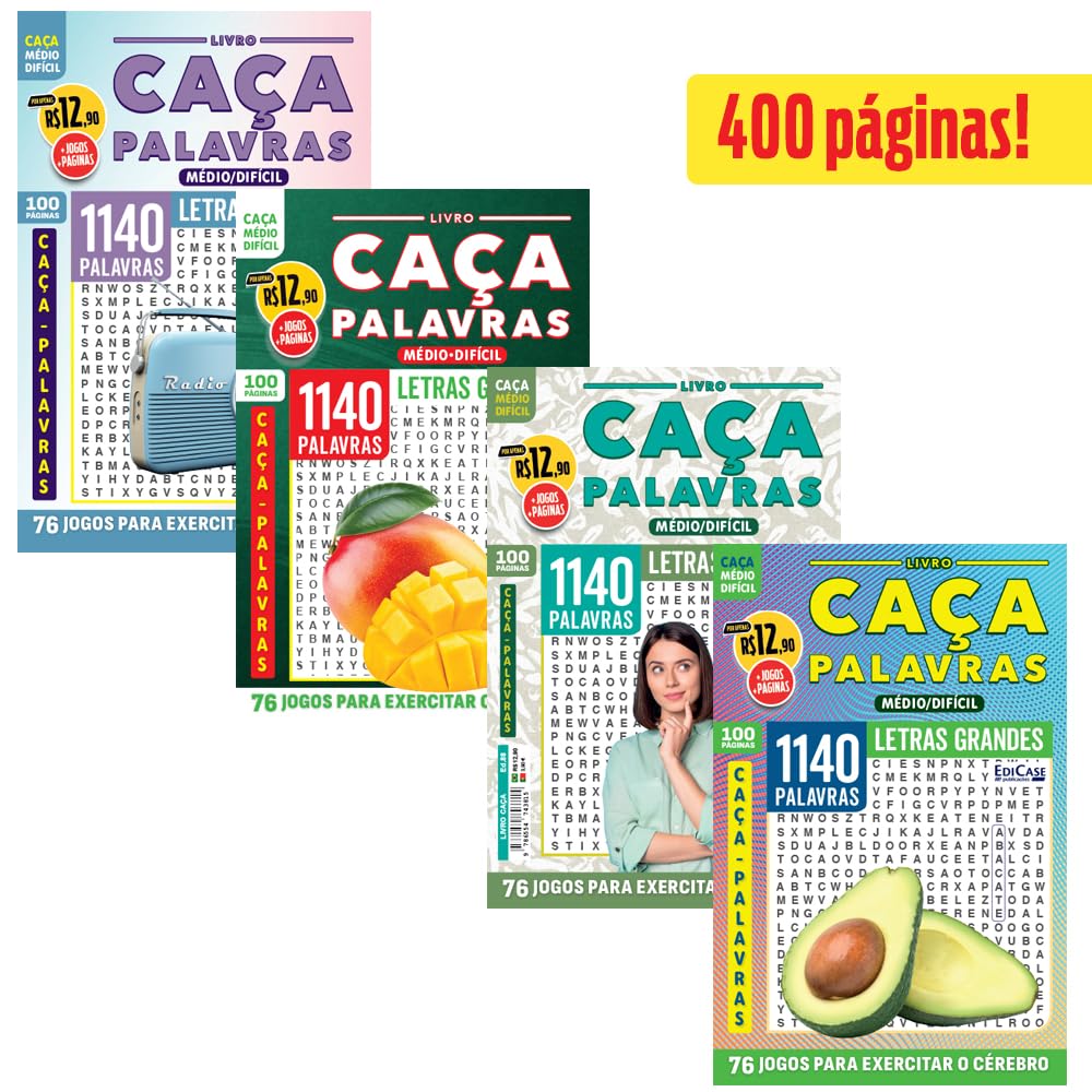 Kit 4 Livros Caça-Palavras ed.02 - Médio/Difícil - 84,88,94 e 99: 400 páginas e 304 jogos para exercitar o cérebro baixar o livro de graça