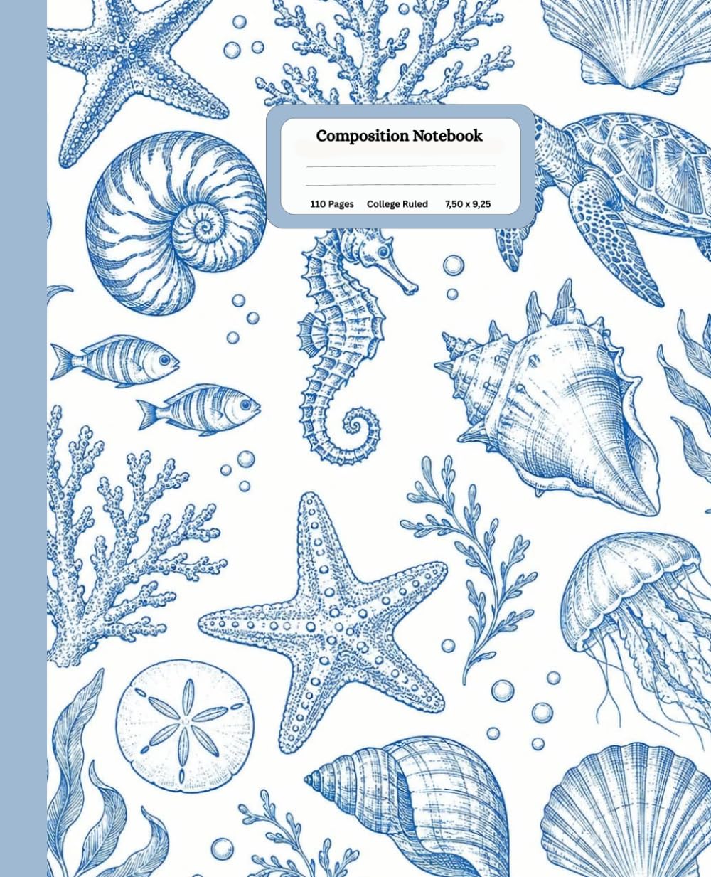Composition Notebook College Ruled: Blue Vintage Ocean Themed Coastal Journal | Marine Life Sea Life Seashells Pattern Notebook for School, Office & College (7.5 x 9.25 in) baixar o livro de graça