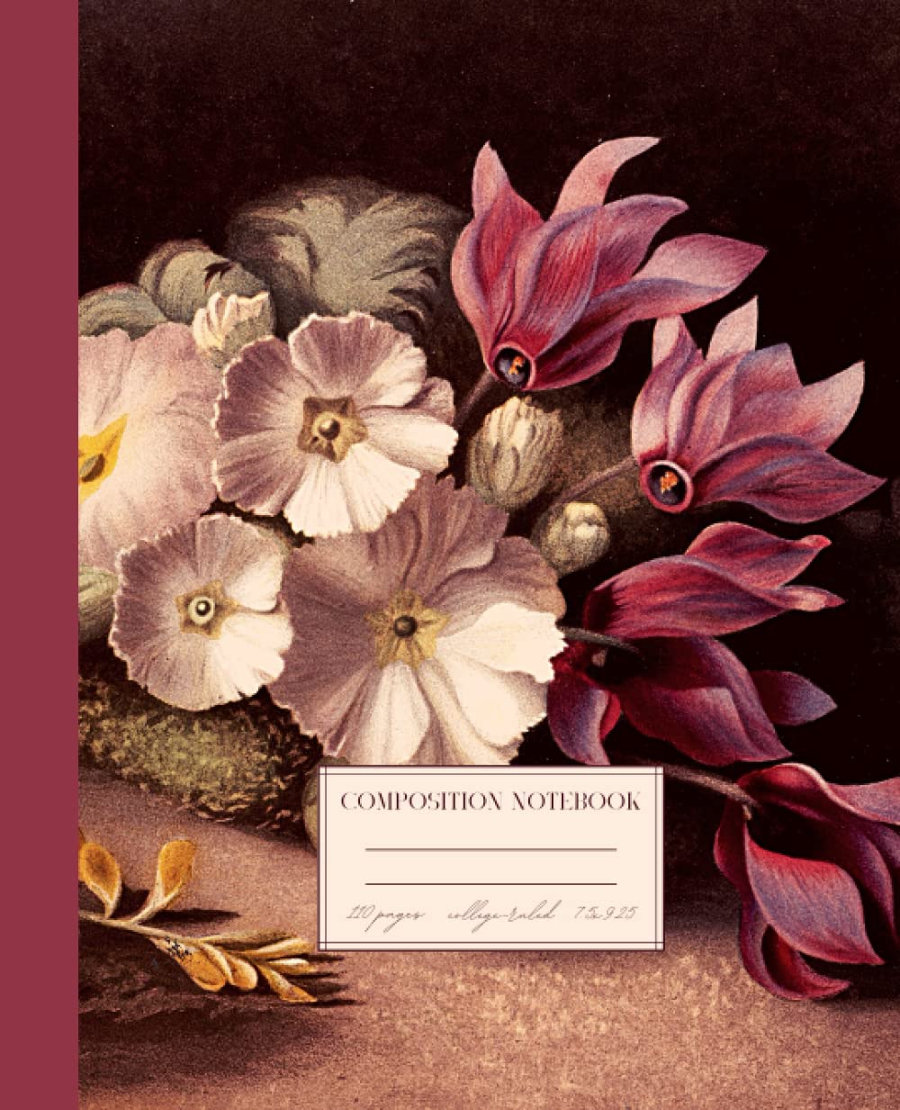 Composition Notebook: College Ruled with Antique Floral Botanical Art | Vintage Nature Painting with Dark Cottagecore Aesthetic | 7.5" x 9.25" | 110 Pages baixar livro de graça