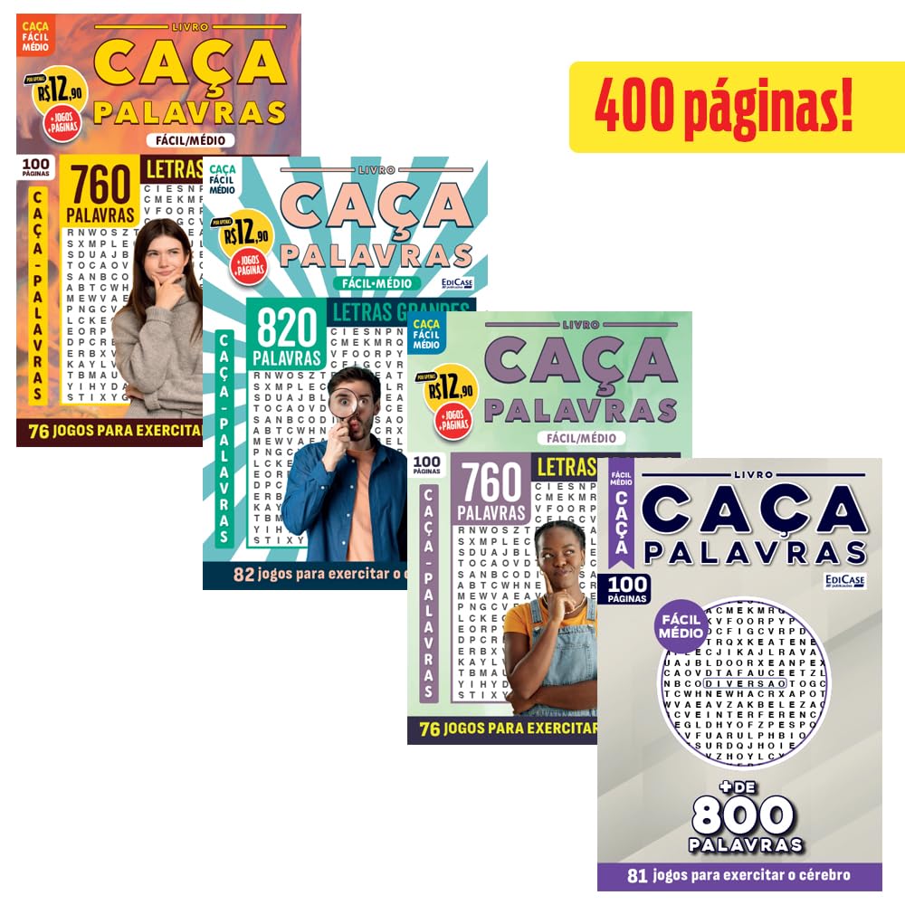 Kit 4 Livros Caça-Palavras ed.03 - Fácil/Médio - 70,74,79 e 81: 400 páginas e 304 jogos para exercitar o cérebro baixar o livro de graça