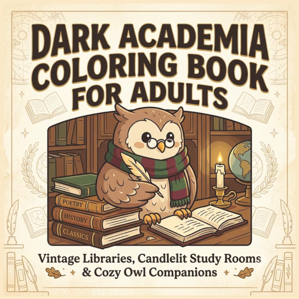 capítulo por capítulo baixar Dark Academia Coloring Book for Adults: Vintage Libraries, Candlelit Study Rooms & Cozy Owl Companions — 50 Single-Sided Designs for Relaxation, Beginners & Seniors