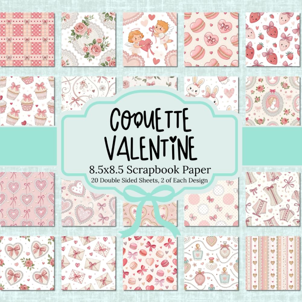 ler totalmente Coquette Valentine 8.5x8.5 Scrapbook Paper: 20 Double Sided Sheets, 2 of Each Design, for Scrapbooking, Card Making, Journaling, Collage Art, Tags, Decoupage, and Other DIY Projects