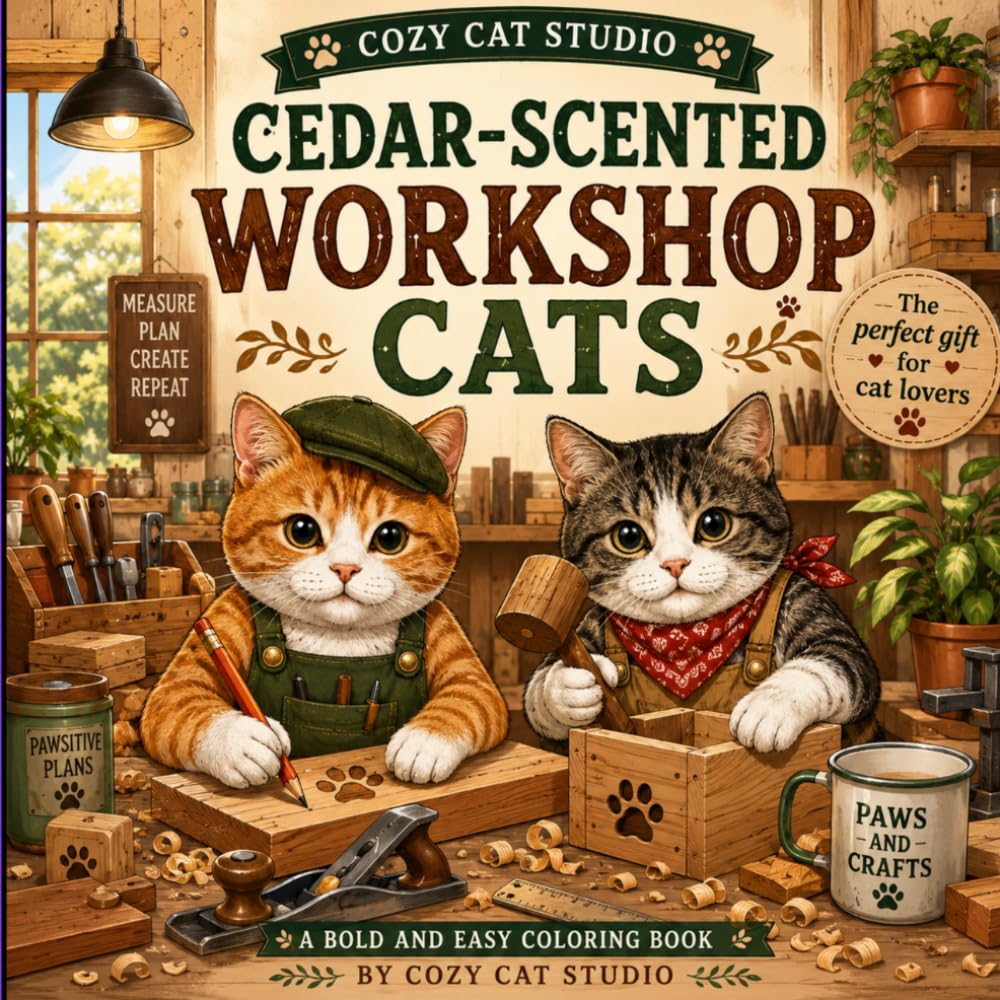 capítulo por capítulo baixar Cedar-Scented Workshop Cats: A Bold and Easy Coloring Book for Adults and Kids, Stress Relief and Simple Relaxation (Hearth and Home Collection Book 5) (Cozy Cats Universe)