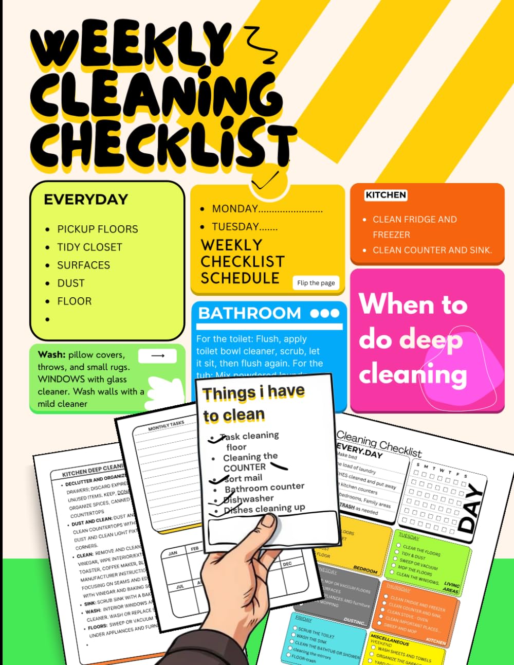 Weekly Cleaning Checklist: Declutter Organizer Planner Household Chores and Cleaning Schedule Notebook List for Daily Weekly Monthly, Housekeeping and Home Organizing Book, Colorful 8.5X11 baixar livro de graça
