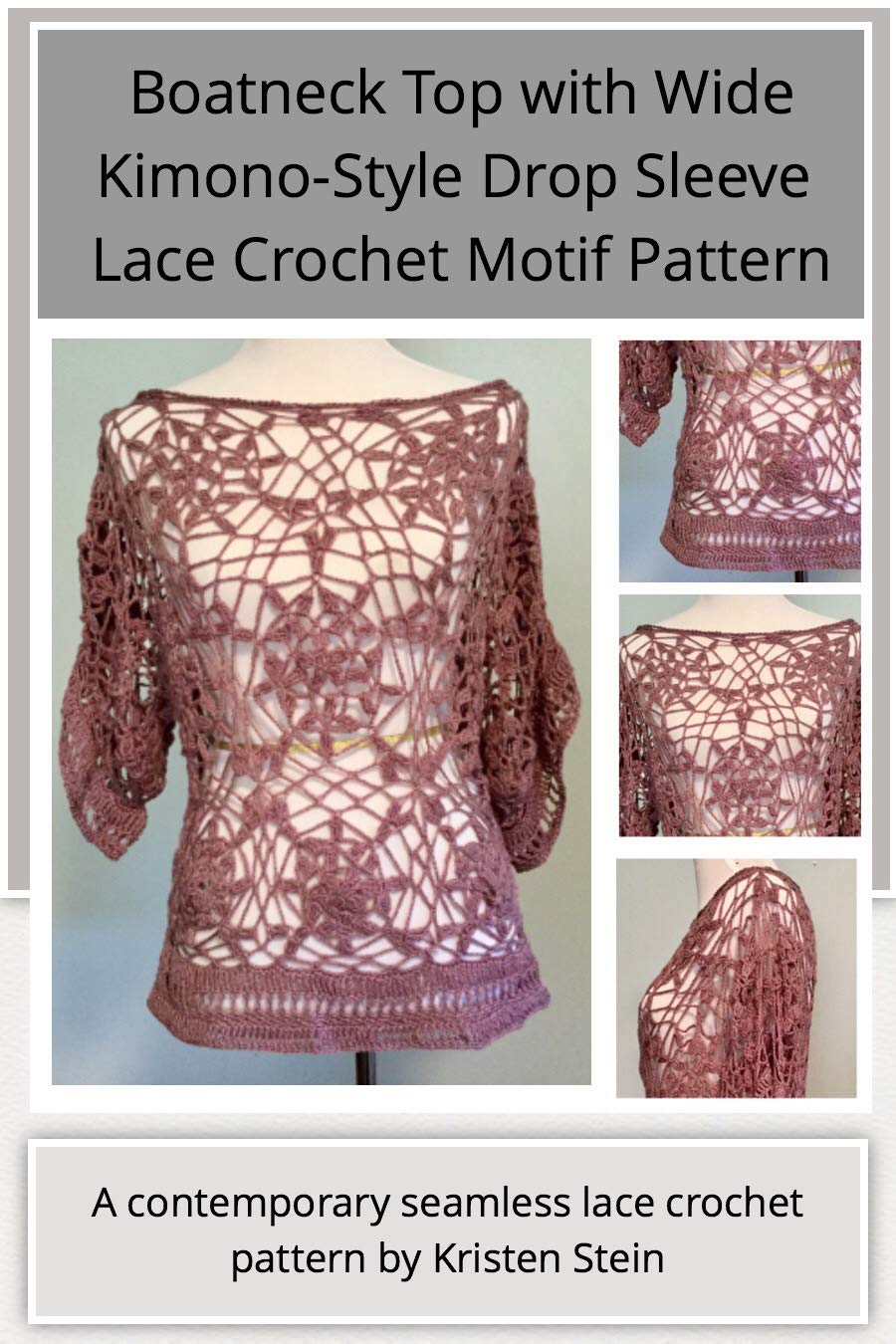 Boatneck Top with Wide Kimono-Style Drop Sleeve Lace Crochet Motif Pattern: A contemporary seamless lace crochet pattern by Kristen Stein (English Edition) baixar o livro de graça