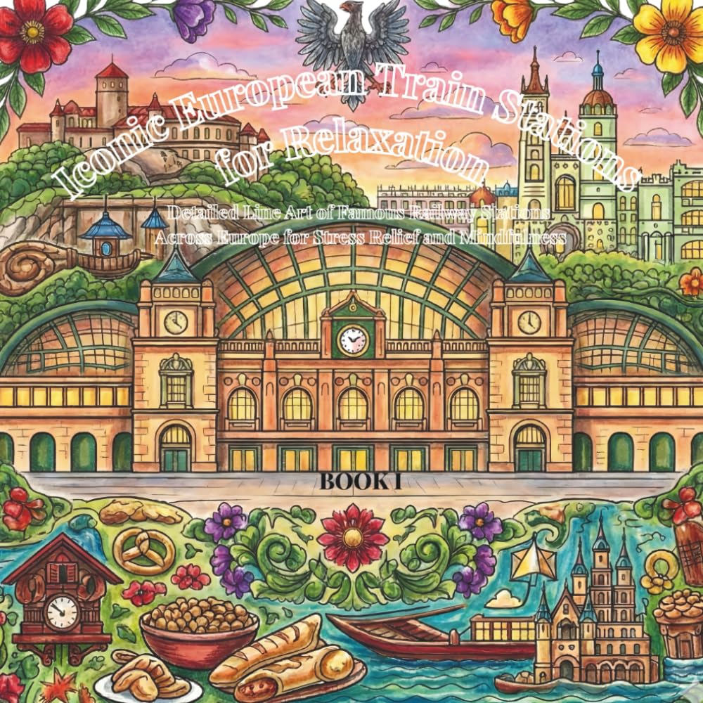 ler totalmente Iconic European Train Stations for Relaxation Book I: Detailed Line Art of Famous Railway Stations Across Europe for Stress Relief and Mindfulness