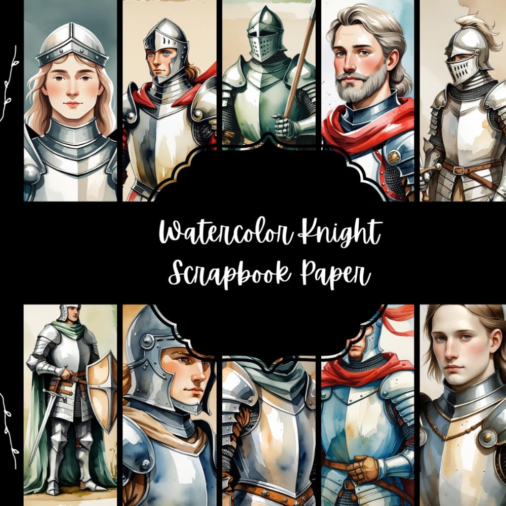ler totalmente Watercolor Knight Scrapbook Paper, Medieval Junk Journal Paper, Masculine Decorative Paper, DIY Projects, Origami, Collage Sheets, Decoupage Paper, 10 Designs, Double Sided