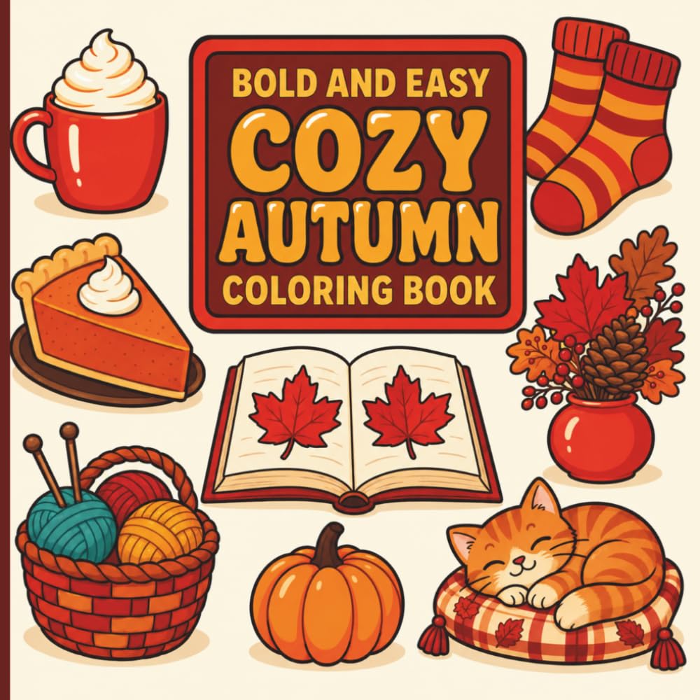 ler totalmente Cozy Autumn Bold and Easy Coloring Book for Adults and Teens: 50 Cute and Simple Hand-Drawn Illustrations, Comfy Hygge Fall Vibes Page Designs for Relaxation and Stress-Relief