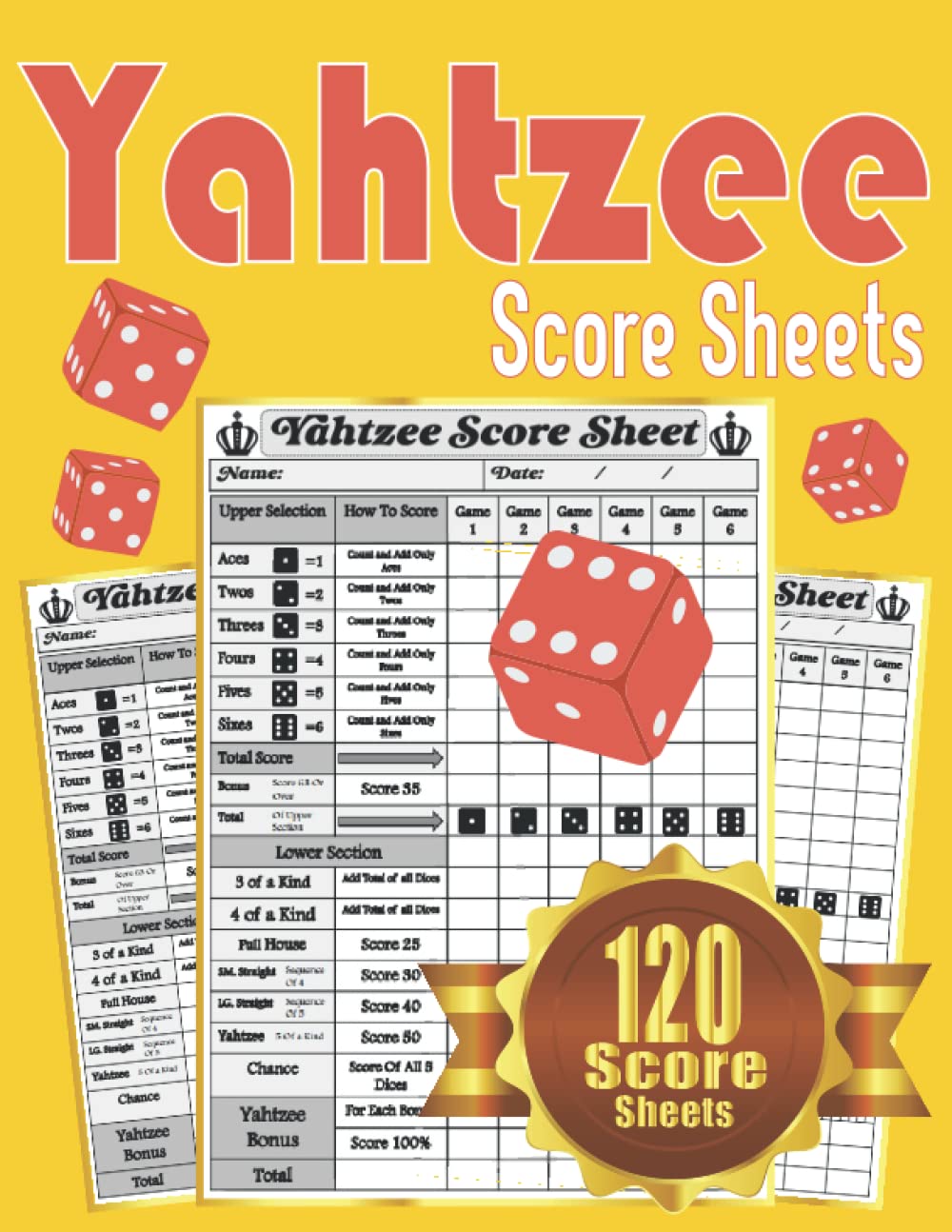 Yahtzee Score Sheets: Easy-To-Use Yahtzee Score Keeping Cards for Yahtzee Dice Game Lovers/ Yahtzee Scorebook Pads for Scorekeeping with Mini Yahtzee Box/ Yellow and Red Background baixar o livro de graça