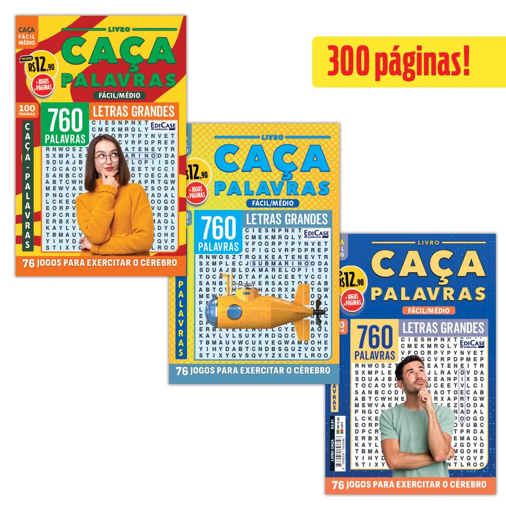 Kit 3 Livros Caça-Palavras ed.02 - Fácil/Médio - 91,95 e 98: 300 páginas e 228 jogos para exercitar o cérebro baixar livro de graça