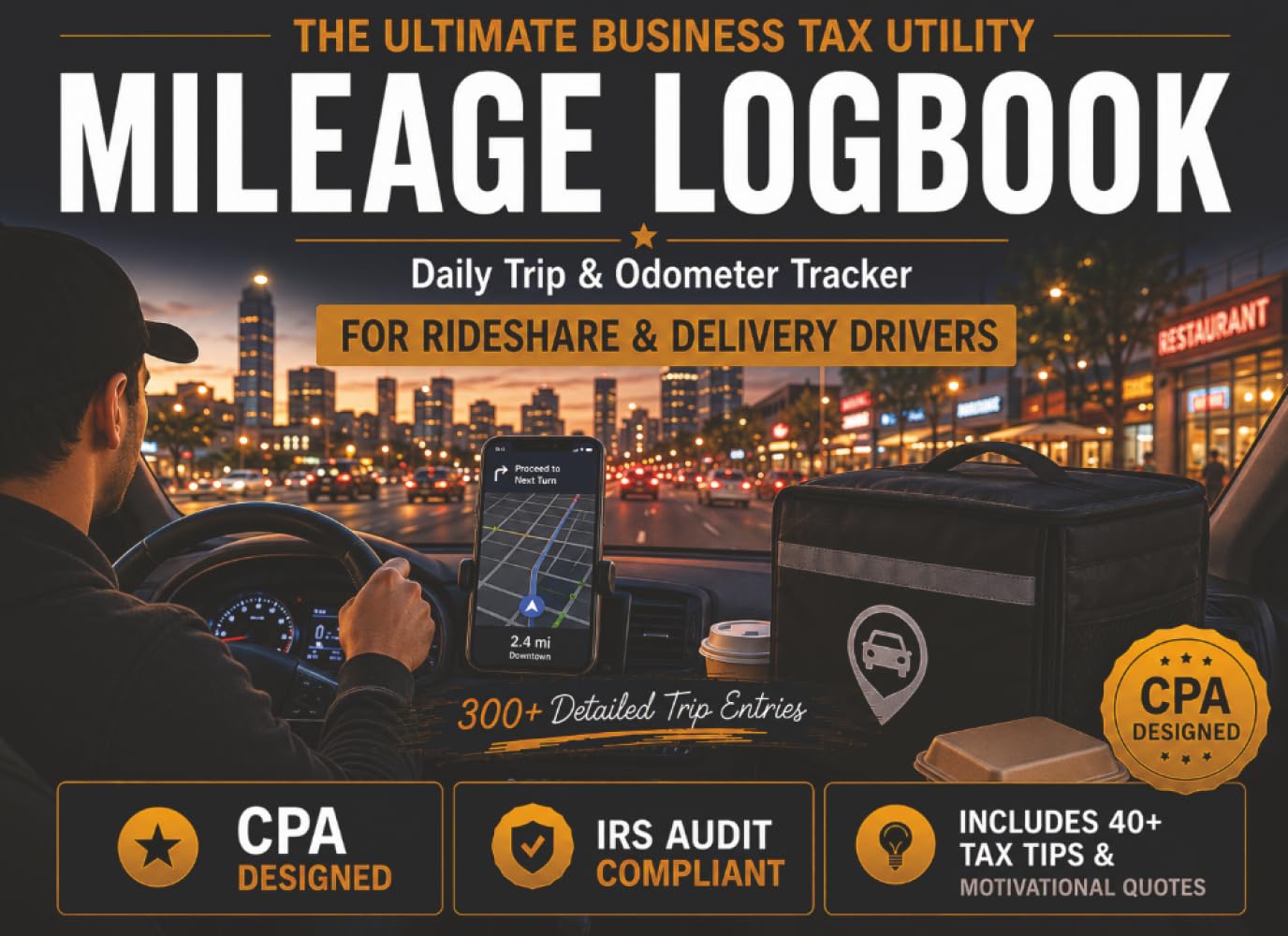 ler totalmente Mileage Log Book for Rideshare & Delivery Drivers: Track Business Mileage for Tax Deductions • IRS Audit Compliant • 300+ Detailed Trip Entries •... Tax Tips, 41 Motivational Quotes & Memo Pages
