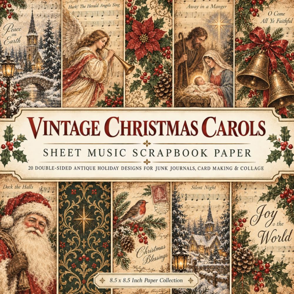 ler totalmente Vintage Christmas Carols Sheet Music Scrapbook Paper: 20 Double-Sided Antique Holiday Designs for Junk Journals, Card Making & Collage | 8.5 x 8.5 Inch